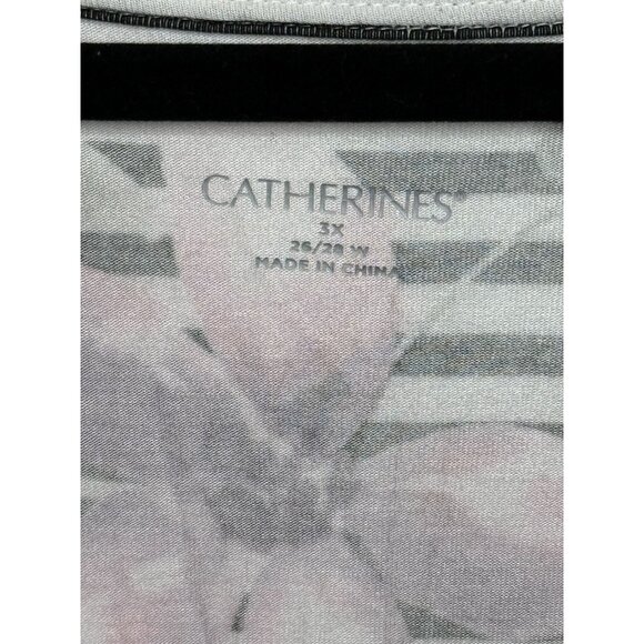 Catherines 3X Floral Stripe Knit Top Plus Size Short Sleeve Everyday Style - Picture 2 of 7